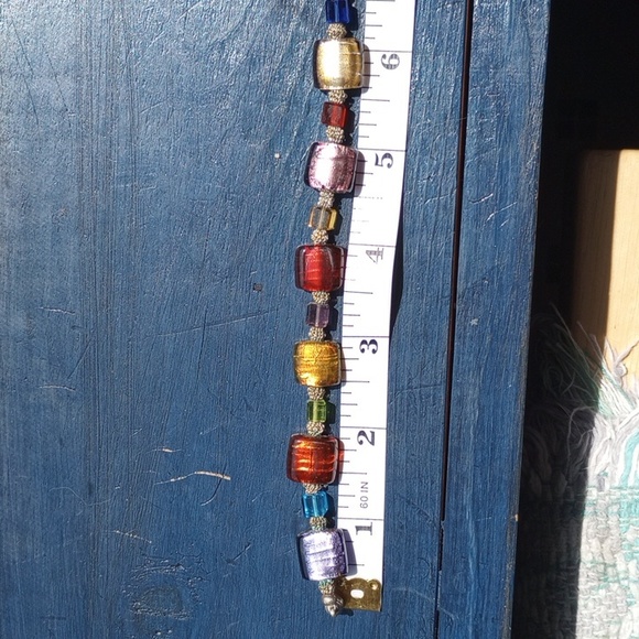 Colorful Silver foil glass art beads with square crystals, silver beads - Picture 5 of 8